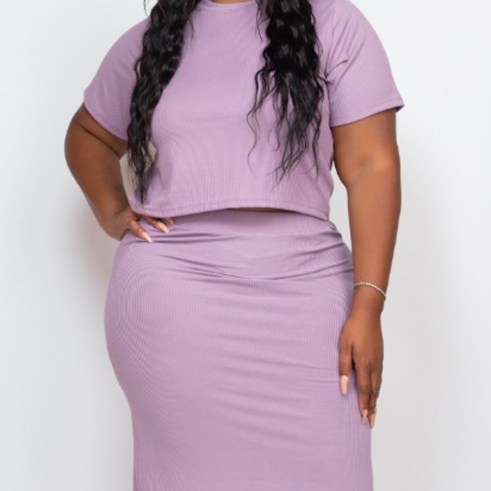 2 Piece Skirt Set Plus Size- Lilac
